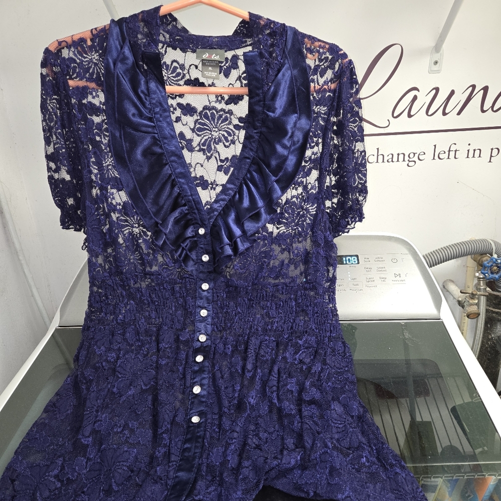 Dots Navy Lace Blouse - Picture 16 of 16